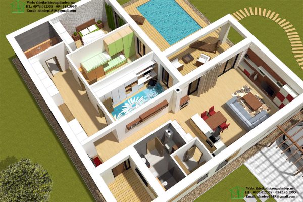 Bố cục nhà cấp 4 chữ L